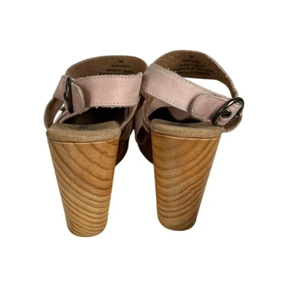 Free People Park Circle Clogs Pink Suede Wooden Platform Slingback Size 38 - Picture 6 of 7